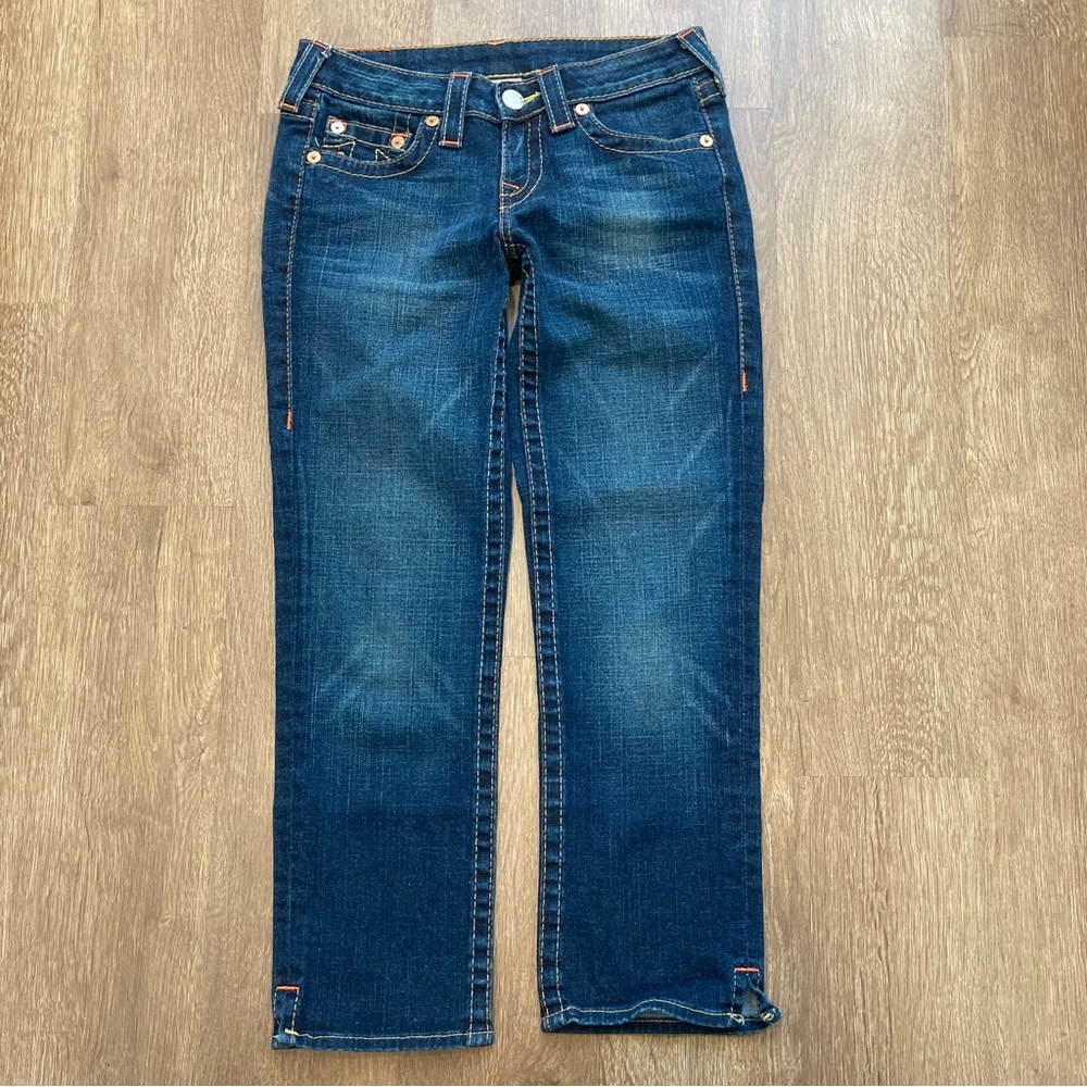 True Religion Dark Wash Blue Denim Capris